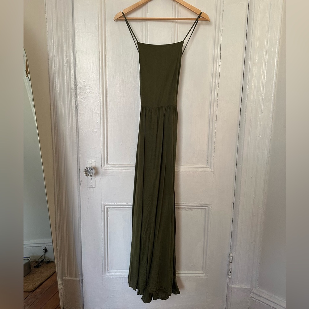 Olive Green Maxi Linen Dress
